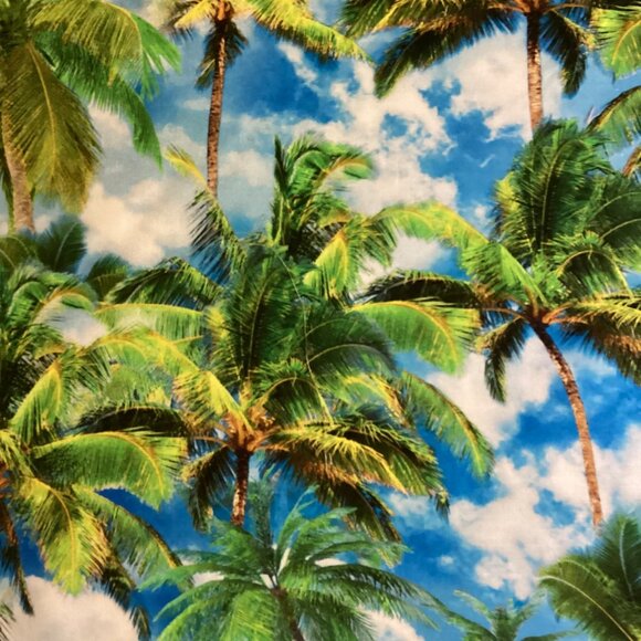 PALM TREES AND CLOUDS COTTON FABRIC BY THE YARD,1 YD - Picture 2 of 3